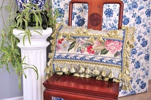 Wool Needlepoint Lumbar Pillow Cover Custom Made in Canada Roses Cushion 16x24 - Picture 1 of 11