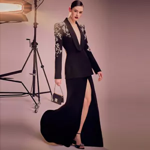 2025 New Fashion Spring Nail Bead Suit Jacket Womens Split Fish Tail Long Skirts - Picture 1 of 22