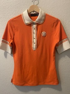 Camisa Polo G/FORE Pequeña Mujer Rendimiento Golf Naranja Tejido Cuello 1/4 Botón - Imagen 1 de 8