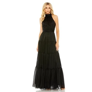 Mac Duggal 49515 mehrstufiges A-Linien-Kleid mit Schleife hinten in Schwarz - neu mit Etikett - Gr: 6 Ret $ 398 - Bild 1 von 7