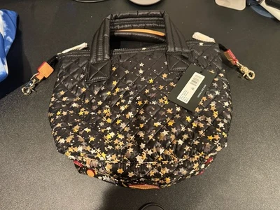 MZ Wallace Parker Star Print Quilted Nylon Shoulder Bag Black Ombre Star / Gold - Image 1 of 4