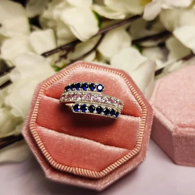 2ct Round Cut Lab Created Sapphire Triple Row Band Ring 14k White Gold Plated Foto 1 de 4