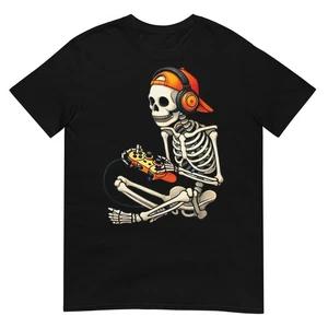 Halloween Skeleton Gamer Video Gaming Boys Men Kids Tees T-Shirt - Picture 1 of 17
