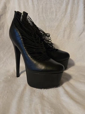 London Trash Platform Pumps Black Leather - Image 1 of 4