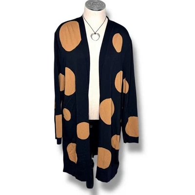 Cárdigan suéter Chico's negro camel tejido a lunares frente abierto para mujer talla XXL Foto 1 de 4