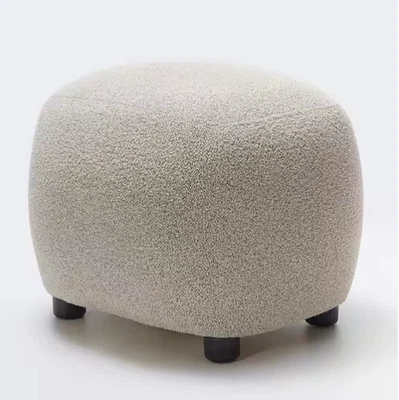 Boucle Upholstered Footrest Round Ottoman - Image 1 of 4
