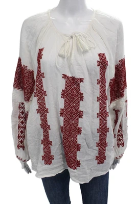 Blusa bordada feminina Nili Lotan gola redonda manga comprida branca tamanho P - Imagem 1 de 4