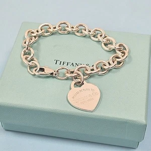 Tiffany & Co. Return Heart Pendant Genuine Silver Chunky Chain Bracelet Size 7" - Picture 1 of 9