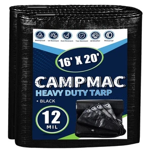 Black Tarps Heavy Duty Waterproof 16x20, 12 Mil Thick, High Durability, Rip a... - Picture 1 of 7