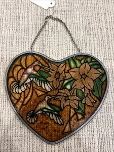 Hummingbird Stained Glass Window Hang Heart Shaped Stained Glass For Hanging - Picture 1 of 7