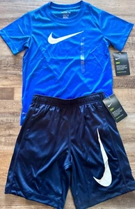 NWT Nike Little Boys 7 Navy Blue/Royal Blue Heather/White Dri-Fit Shorts Set - Picture 1 of 3