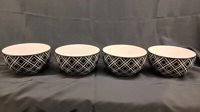 Set Of 4 Dover & York Black White Geometric Ceramic 5.5” Bowls EUC - Image 1 of 4