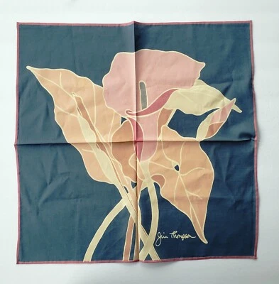 Bufanda cuadrada vintage Jim Thompson de seda tailandesa 16" Calla Lily - NUEVA Foto 1 de 3