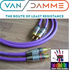 1m Pair - Van Damme RCA Phono Cables - Pro Grade Silver Plated Pure OFC Purple - Picture 1 of 7