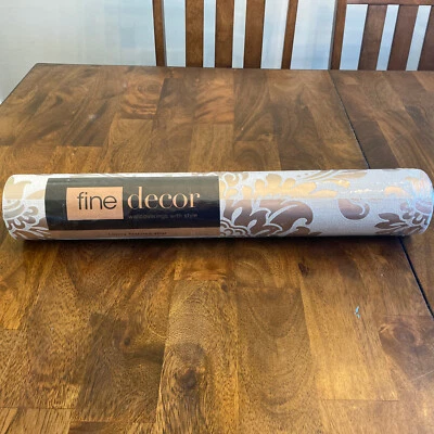 FINE DECOR QUARTZ DAMASK WALLPAPER  ROSE GOLD PEWTER FEATURE WALL NEW - Image 1 of 3