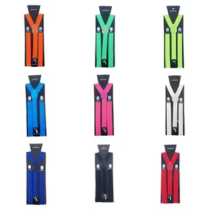 Plain Coloured Neon Adjustable Trouser Suspender Braces Unisex Elastic Y-Back - Afbeelding 1 van 13