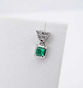 Platinum Natural Emerald Pave Diamond Dangle Petite Earrings 0.5ct EG2397 - Picture 1 of 4
