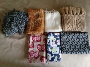 Vintage Mixed Lot 7 Assorted Scarves, Wraps Various Sizes Fabrics Shapes Brands - Picture 1 of 19