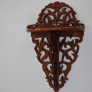 Vintage Carved Wood Sconce Hanging Wall Shelf Ornate 12"H x 7.5"W - Picture 1 of 11
