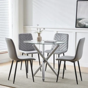 Modern 5Pcs Round Dining Table and Chairs Set 4 for Dining Room Space Saving - Picture 1 of 12