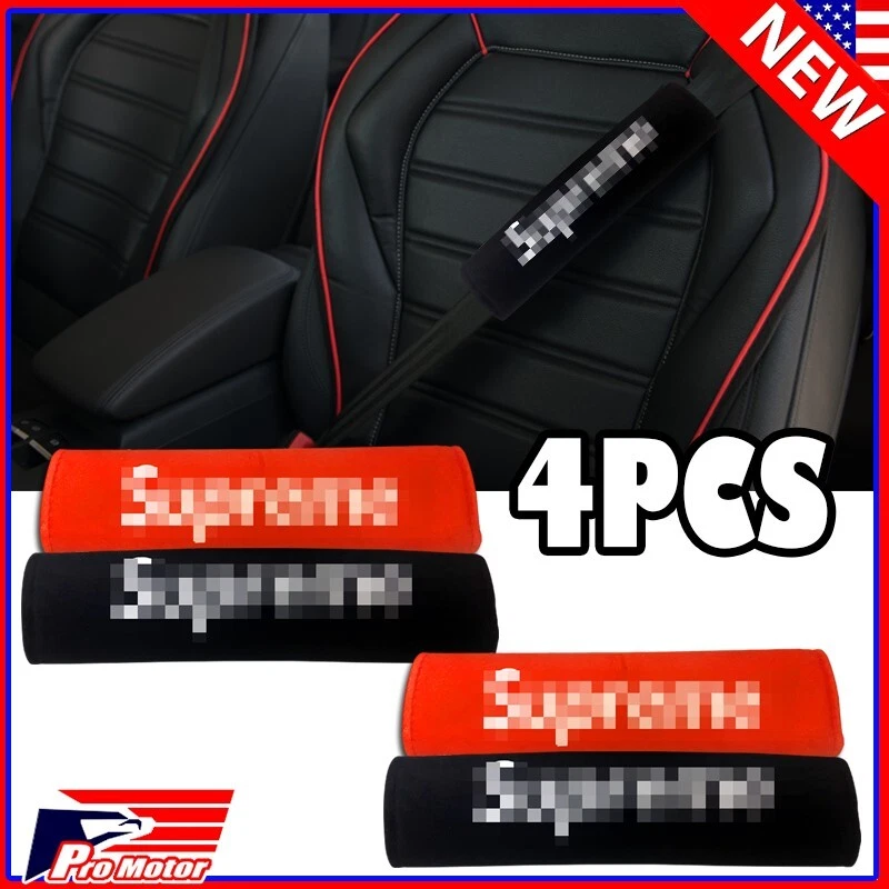 4X Red Superme Box Universal Seat Belt Cover Shoulder Pad Cushion Safe Protector - Image 1 of 1