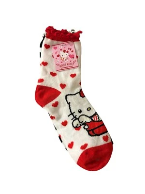 HELLO KITTY MID-CREW SOCKS SHOE SIZE 4-10 SET OF 2 RED & BLACK HEART Valentines - Image 1 of 2