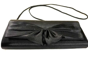 Vintage La Regale Black Satin Crossbody/Clutch Evening Bag Ribbon Bow Trim - Picture 1 of 4