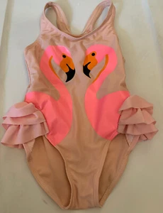 Flamingo Ruffle~ One Piece Swimsuit (leotard) Hip Ruffles~ Peachy + Pink🦩~Sz XL - Picture 1 of 8
