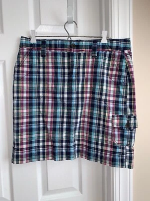 SKIRT - Bass - Blue/Pink/White Plaid - Knee Length - Pencil Cargo - Sz 8 - Image 1 of 4