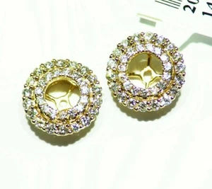 14K Gold Natural Round Diamond Halo Engagement Earring Jackets 4MM Vintage Retro - Picture 1 of 4