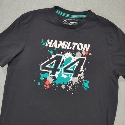 Mens Mercedes Benz AMG Petronas F1 Lewis Hamilton Black Teal T Shirt #44 Size M - Image 1 of 4