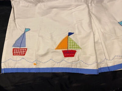 Pottery Barn Kids Baby Boats Crib Skirt Fish Sailboat Blue Yellow Red Green Wave - Image 1 of 4