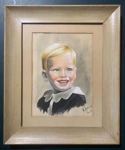 Retrato Acuarela Original Niño Firmado V. Crisp Italia - Imagen 1 de 6