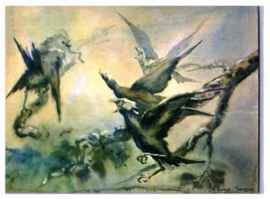María Teresa Miranda, Pajaros, Mexicana, Obra de Arte Latina (década de 1980) Postal De Colección RARA - Imagen 1 de 2