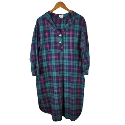 Talbots Flannel Nightgown size Small Blue Green Plaid warm Night Sleep Shirt - Image 1 of 4