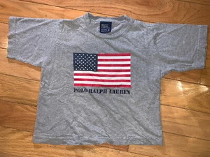 Vintage Polo Ralph Lauren Kids Boys Gray T Shirt American Flag USA Size 4 - Picture 1 of 7