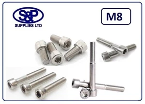 M8 - 8MM STAINLESS STEEL ST/STEEL SOCKET CAP SCREW ALLEN BOLT 12MM TO 150MM LONG - Picture 1 of 4