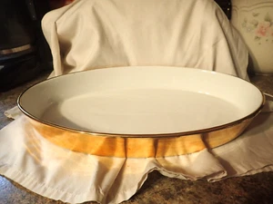 Royal Worcester gold oval serving bowl.  Approximately 14.5" long x 9" wide - Picture 1 of 7