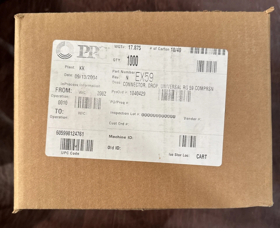 PPC EX59 RG6 Universal Compression Coax Connectors (Qty: 1000) - Image 1 of 3