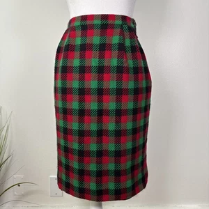 Vintage Celine Wollrock gefüttert seitlicher Reißverschluss Urlaub kariert Größe 38 (US 0) Taille 23 Zoll - Bild 1 von 11