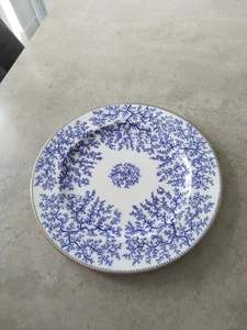 VINTAGE WOOLWORTHS FIBRE TREE OF LIFE RARE FLOW BLUE & WHITE 9" PLATE - Picture 1 of 10