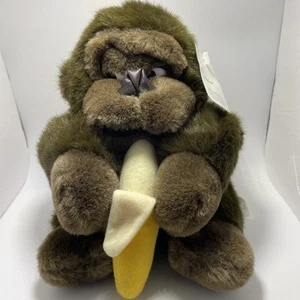 Embrace Gorilla mit Banane Plüschtier 8 Zoll 1989 Vintage Stofftier, Affe braun - Bild 1 von 11