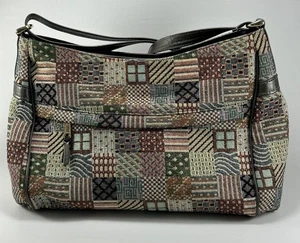 Vintage SAS Tapestry Quilt Leather Patchwork Crossbody Purse Made In USA NICE!! - Picture 1 of 12
