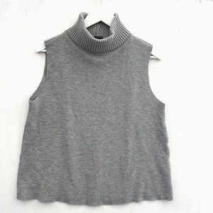 ZARA grauer ärmelloser Rippstrick Rollkragen Pullover Oberteil Tank Gr. L - Bild 1 von 4