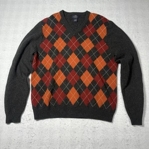 Vintage Brooks Brothers Argyle Sweater Mens Medium Gray Orange Lambswool 346 - Picture 1 of 6