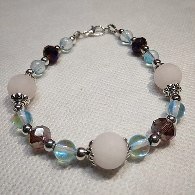 Pulsera de cristal de sirena de cuarzo tono plata de 7 pulgadas hecha artesanalmente Foto 1 de 4