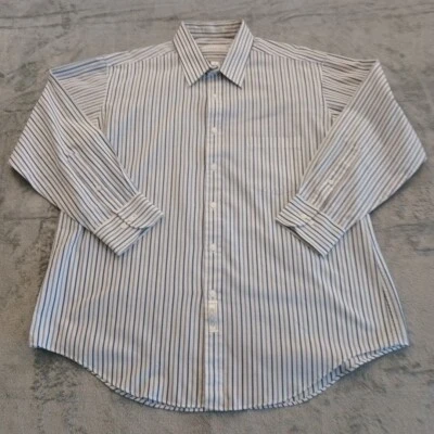 Geoffrey Beene 衬衫男式 17 码蓝色条纹长袖纽扣 — 第 1/4 张图片