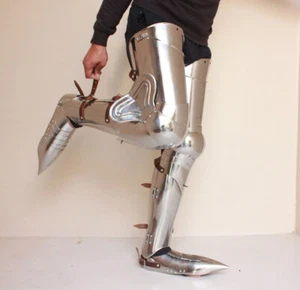 HANDMADE Medieval Steel SCA Leg Guard Costume - Foto 1 di 10