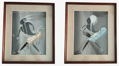 Very Fine couple of vintage African Paintings Oil on wood board 1960 Framed - image 1 of 4