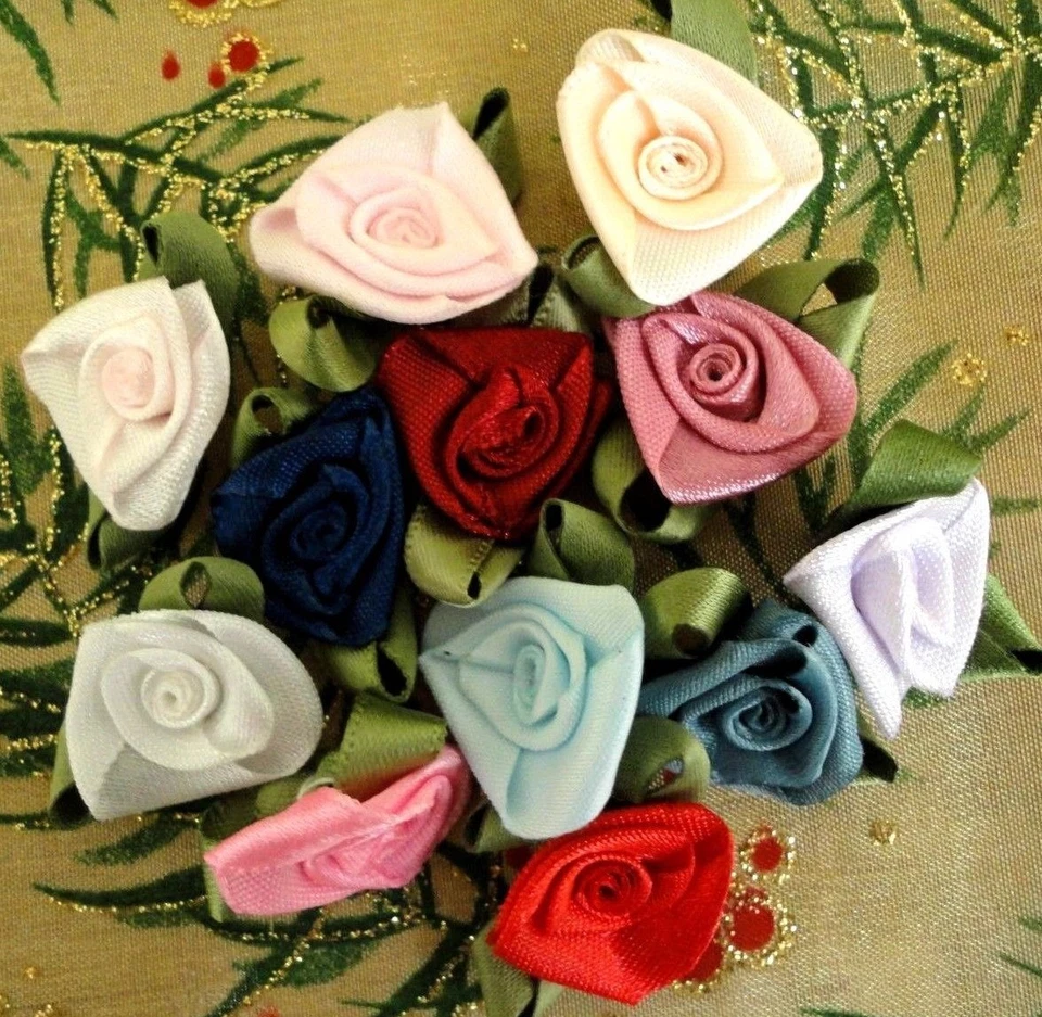 100 pcs Satin Ribbon Rose Flower DIY Crafts Home Wedding Party Decor 1312-3; 1" - Image 1 of 1